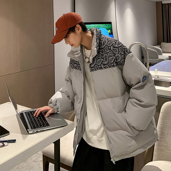 Férfi téli kabát magas gallérral, fekete és szürke színben