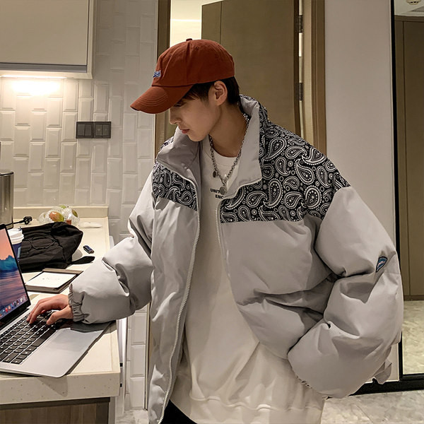 Férfi téli kabát magas gallérral, fekete és szürke színben