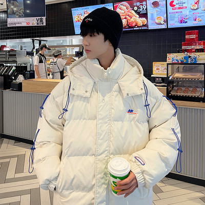 Ανδρικό casual τζάκετ φαρδύ μοντέλο με κουκούλα και κορδόνια