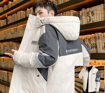 Férfi téli kabát felirattal és kapucnival megkötős