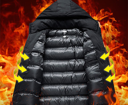 Férfi téli kabát felirattal és kapucnival megkötős