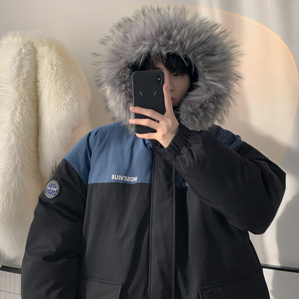 Férfi kabát széles modell eco pehelytal a kapucniján