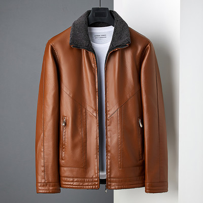 Modern férfi kabát eko bőrből, zsebekkel