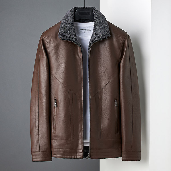 Modern férfi kabát eko bőrből, zsebekkel