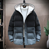 Modern férfi téli kabát kapucnival és cipzárral