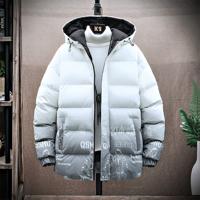 Modern férfi téli kabát kapucnival és cipzárral