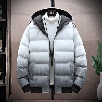 Modern férfi téli kabát kapucnival és cipzárral