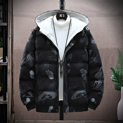 Modern férfi téli kabát kapucnival és cipzárral