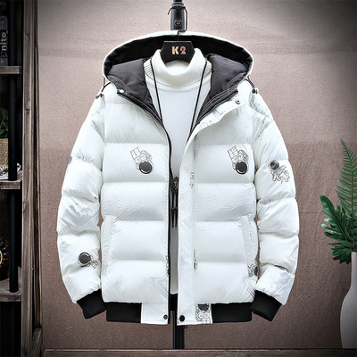 Modern férfi téli kabát kapucnival és cipzárral