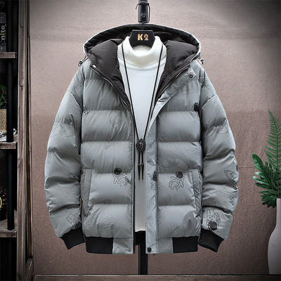 Modern férfi téli kabát kapucnival és cipzárral