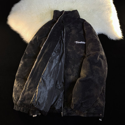 Téli kabát kordbársonyból, hímzett felirattal