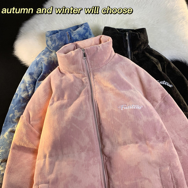 Téli kabát kordbársonyból, hímzett felirattal