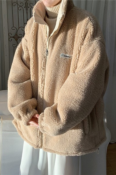 Két arcú férfi kabát, hímzett felirattal