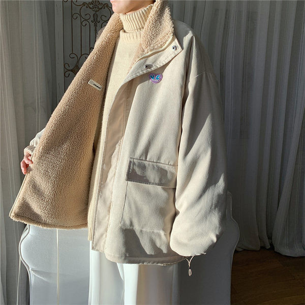 Két arcú férfi kabát, hímzett felirattal