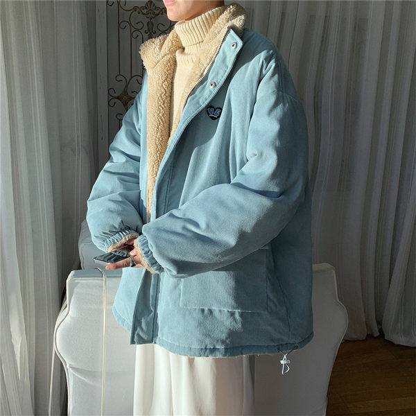 Két arcú férfi kabát, hímzett felirattal