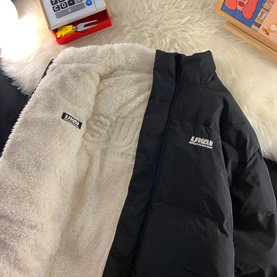 Χοντρό χειμωνιάτικο ανδρικό μπουφάν με δύο πρόσωπα και κεντητή επιγραφή