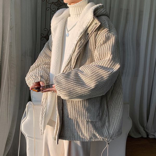 Modern férfi kordbársony kabát meleg béléssel