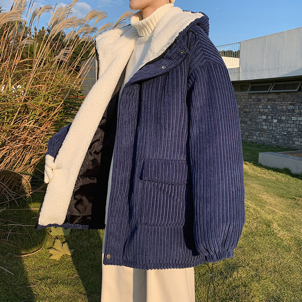 Modern férfi kordbársony kabát meleg béléssel