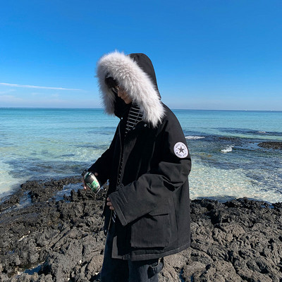 Μοντέρνο ανδρικό χειμωνιάτικο μπουφάν με κουκούλα με πούπουλο