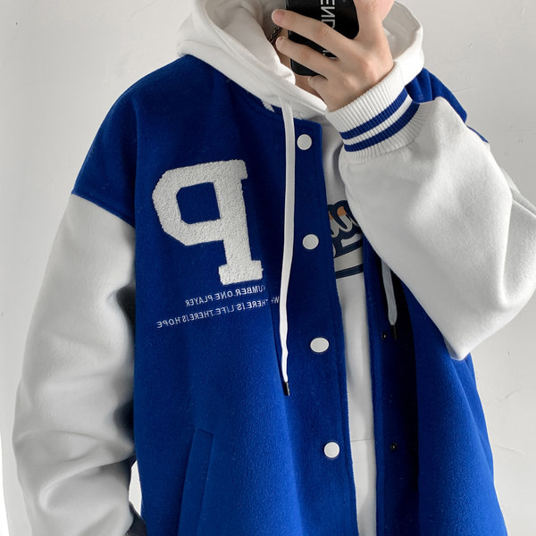 Ανδρικό μπουφάν μπέιζμπολ με κουμπιά και επιγραφές