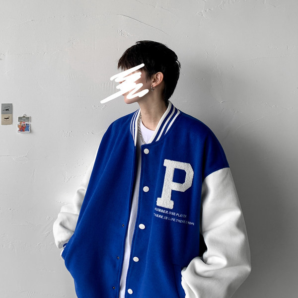 Ανδρικό μπουφάν μπέιζμπολ με κουμπιά και επιγραφές