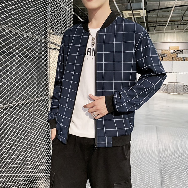 Ανοιξιάτικο καρό μπουφάν με τσέπη και φερμουάρ για άντρες