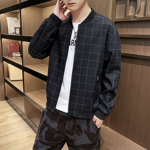 Ανοιξιάτικο καρό μπουφάν με τσέπη και φερμουάρ για άντρες