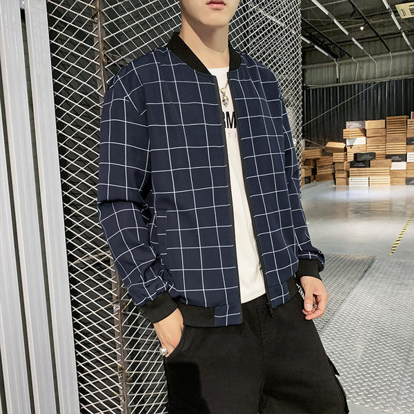 Ανοιξιάτικο καρό μπουφάν με τσέπη και φερμουάρ για άντρες