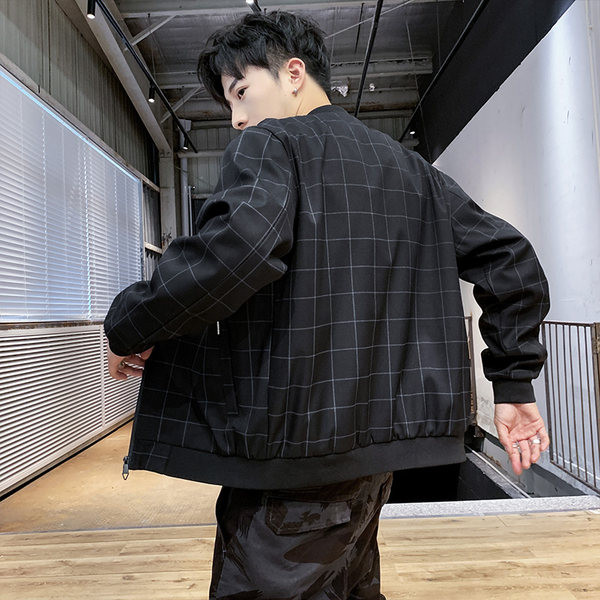 Ανοιξιάτικο καρό μπουφάν με τσέπη και φερμουάρ για άντρες