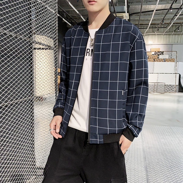 Ανοιξιάτικο καρό μπουφάν με τσέπη και φερμουάρ για άντρες