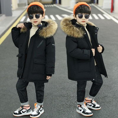 Παιδικό μπουφάν για αγόρια με κουκούλα και οικολογική γούνα