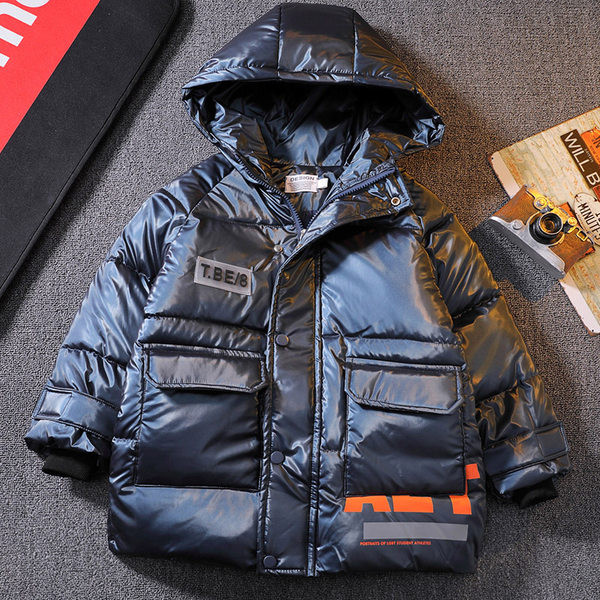 Új modell gyerek téli kabát kapucnival és felirattal