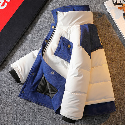 Topla zimska jakna za dječake s traper komadima