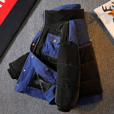 Topla zimska jakna za dječake s traper komadima