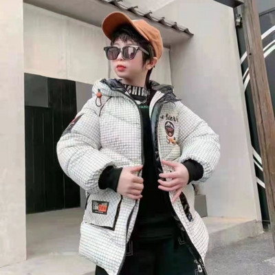 Gyermek kockás melegítő fiúknak kapucnival és zsebekkel