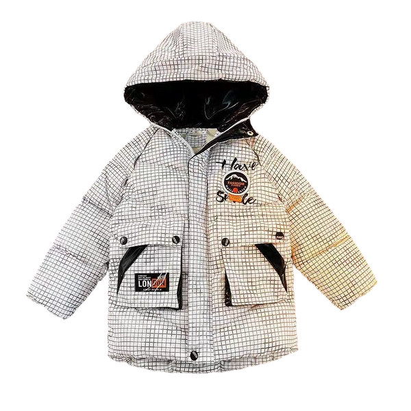 Gyermek kockás melegítő fiúknak kapucnival és zsebekkel