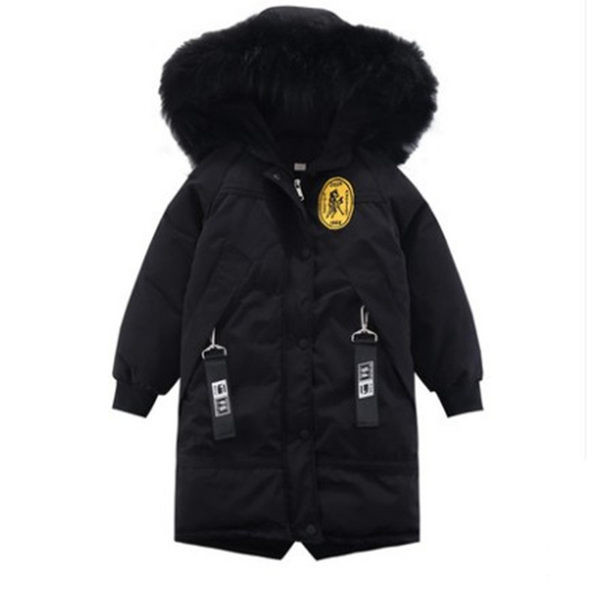 Gyermek hosszú télikabát fiúknak emblémával