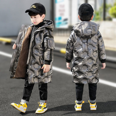 Gyermek téli kabát kapucnival két színben fiúknak