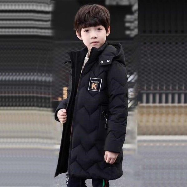 Hosszú gyerekkabát kapucnival - fiúknak