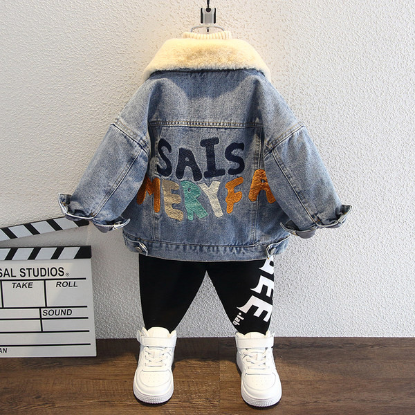 Laste sooja voodri ja taskutega teksajakk