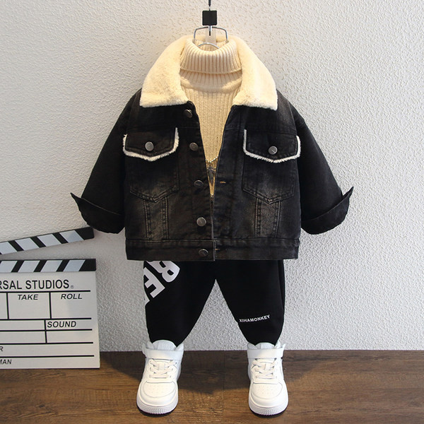 Laste sooja voodri ja taskutega teksajakk