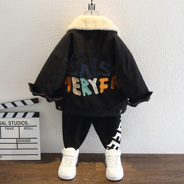 Laste sooja voodri ja taskutega teksajakk