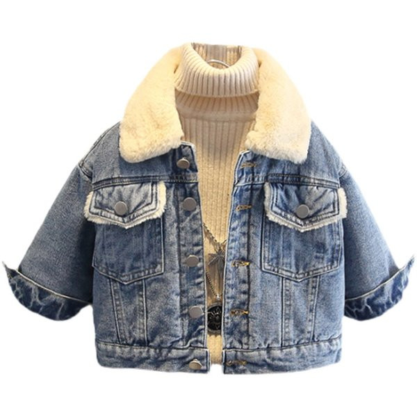 Laste sooja voodri ja taskutega teksajakk