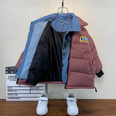 Meleg téli kabát fiúknak farmer darabokkal