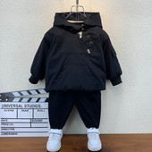 Gyerek kabát kapucnival fiúknak - fekete színű