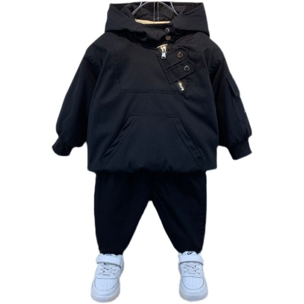 Gyerek kabát kapucnival fiúknak - fekete színű