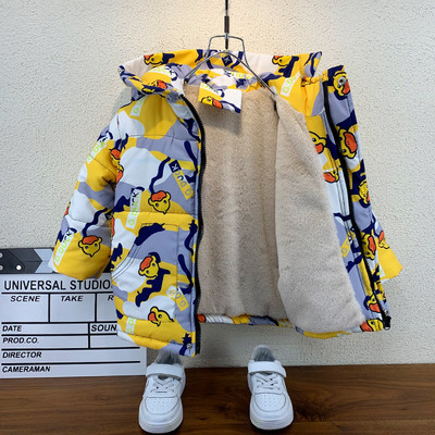 Värvilise trükise ja sooja koheva voodriga laste talvejope poistele