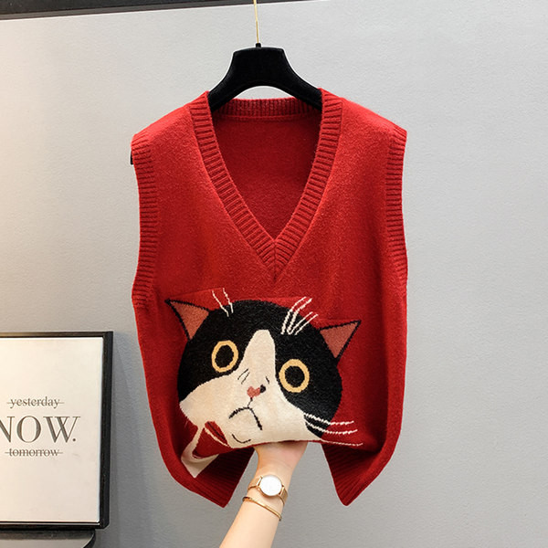 Kötött mellény színes rátéttel és spitz nyakkivágással