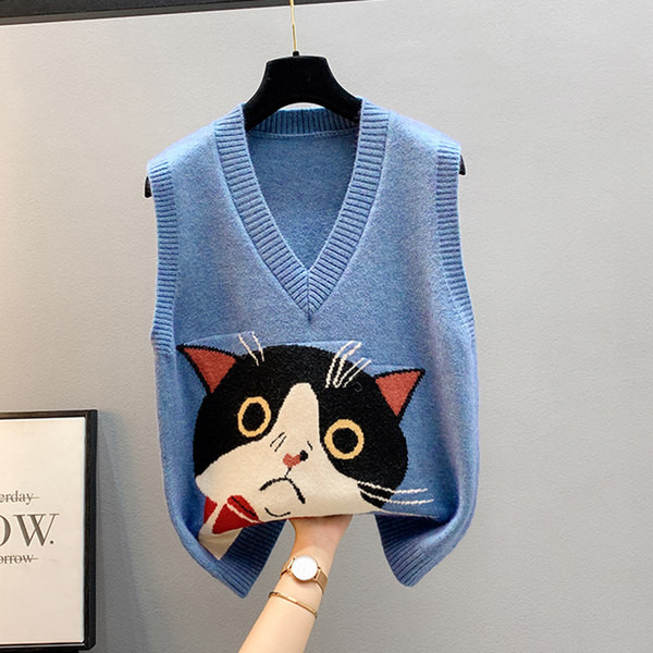 Kötött mellény színes rátéttel és spitz nyakkivágással