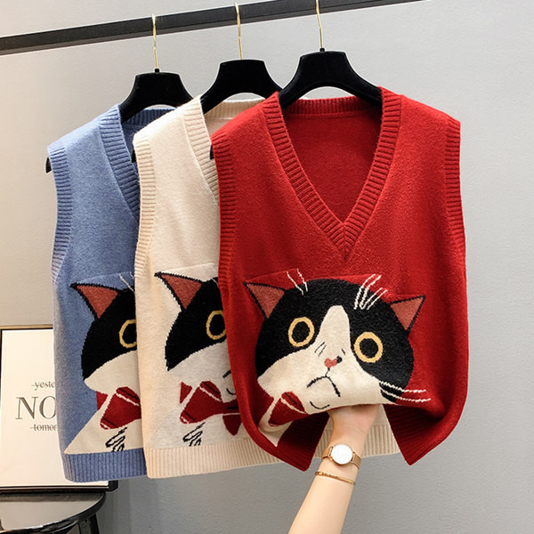 Kötött mellény színes rátéttel és spitz nyakkivágással